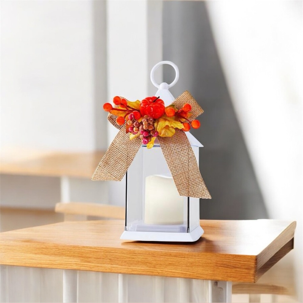 Remote LED color changing plastic lantern with removable Fall Winter decoration